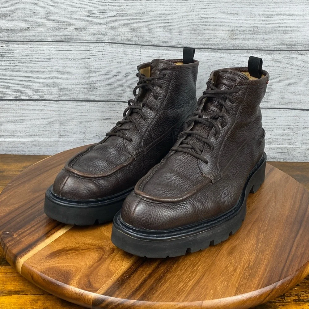 Bally Lysius Brown Pebbled Leather Moc Toe Boots Men’s Shoe Size Size 12 D
